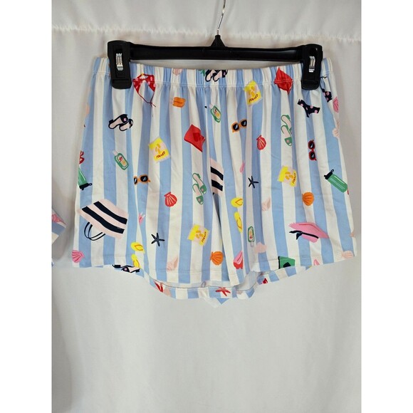 Kate Spade White/Blue CABANA STRIPES/BEACH-THEMED Knit Pajama Set Size M - Picture 4 of 5